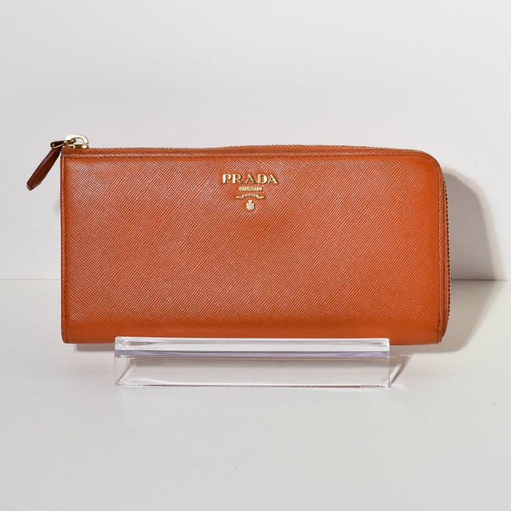 Prada Wallet Saffiano Leather Orange with Box